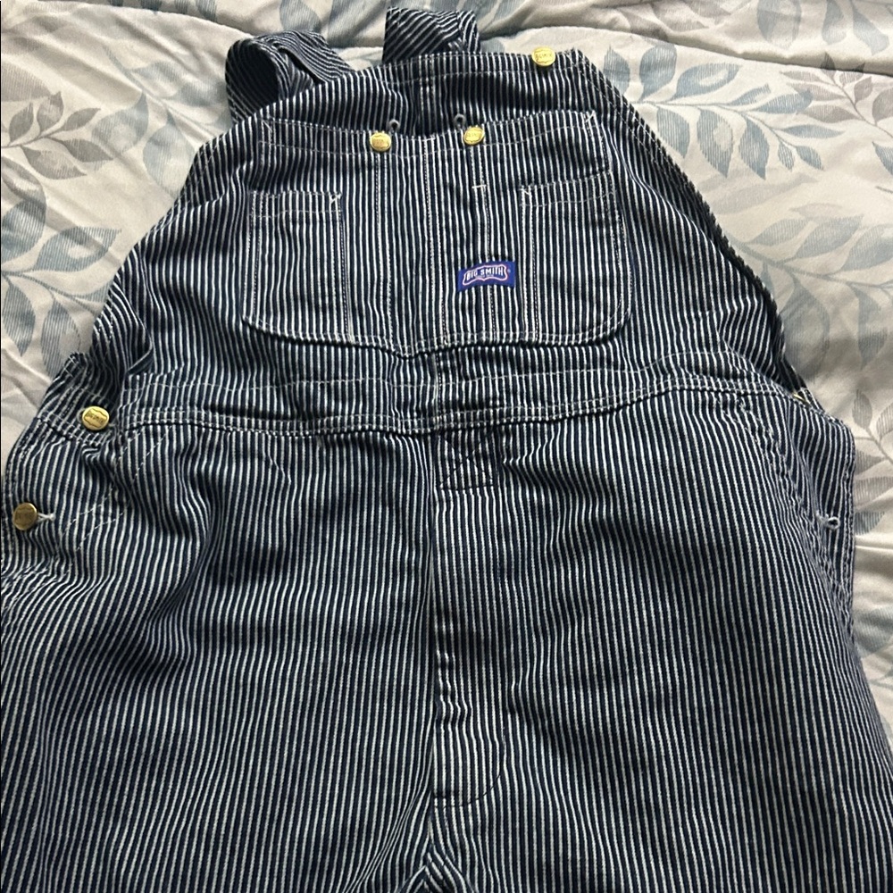 SMITH Navy and Cream Striped Overalls (train conductor bib overalls)